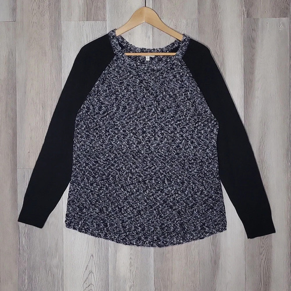 Calvin Klein Womens XL Black Sleeve Marled Body Top‎ Lightweight Sparkly Casual - Picture 1 of 5